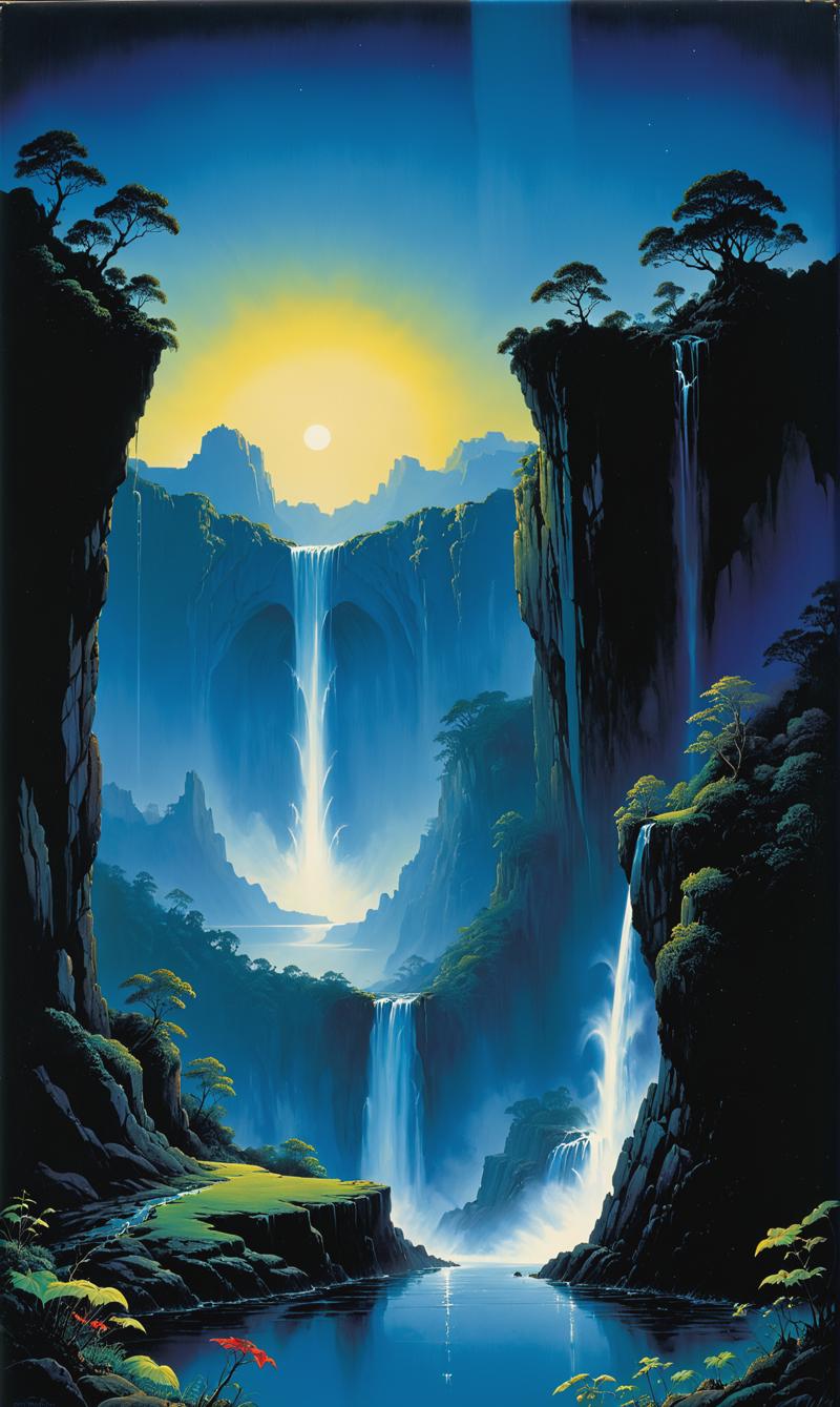 00947-2490463573-a painting of the top of a cliff, night, an album cover, inspired by Roger Dean, waterfalls and lakes, Close to the edge_lora_xl.png